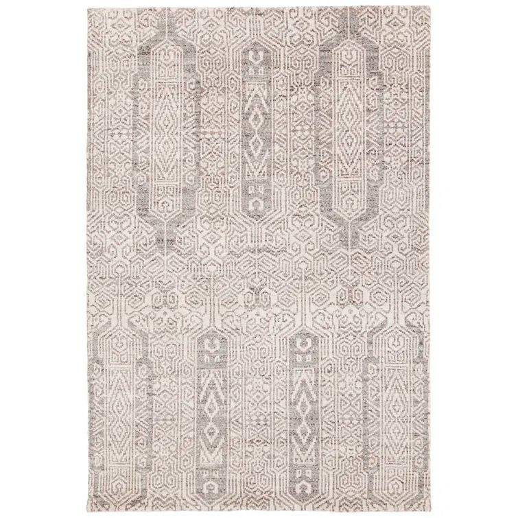 Hand-Knotted Geometric Gray Wool Area Rug 7'9" x 10'6"