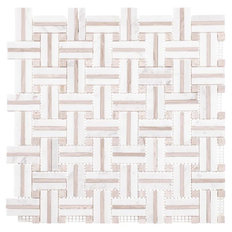 Fabrique 1" x 2" White and Gray Natural Stone Basketweave Mosaic Tile