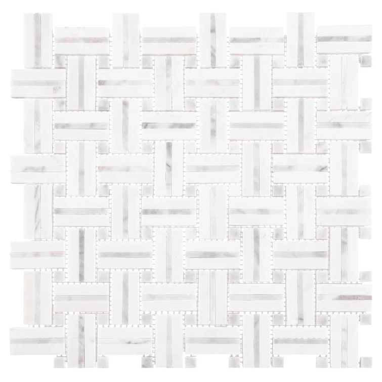 Fabrique Damask White Natural Stone Basketweave Mosaic Tile