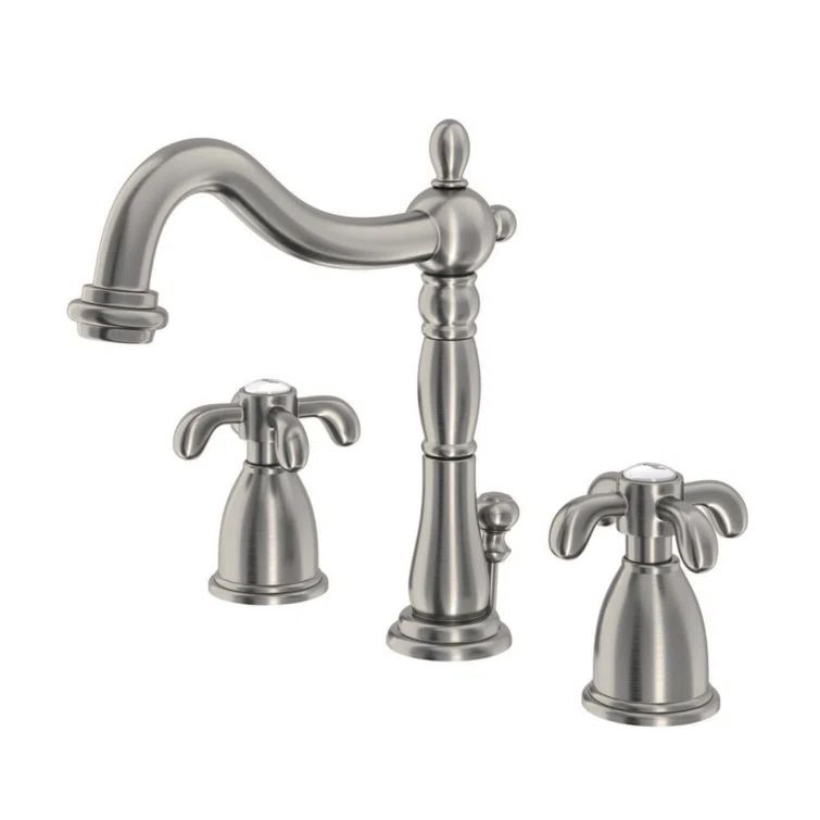 Brushed Nickel Traditional Widespread Bathroom Faucet with Drain