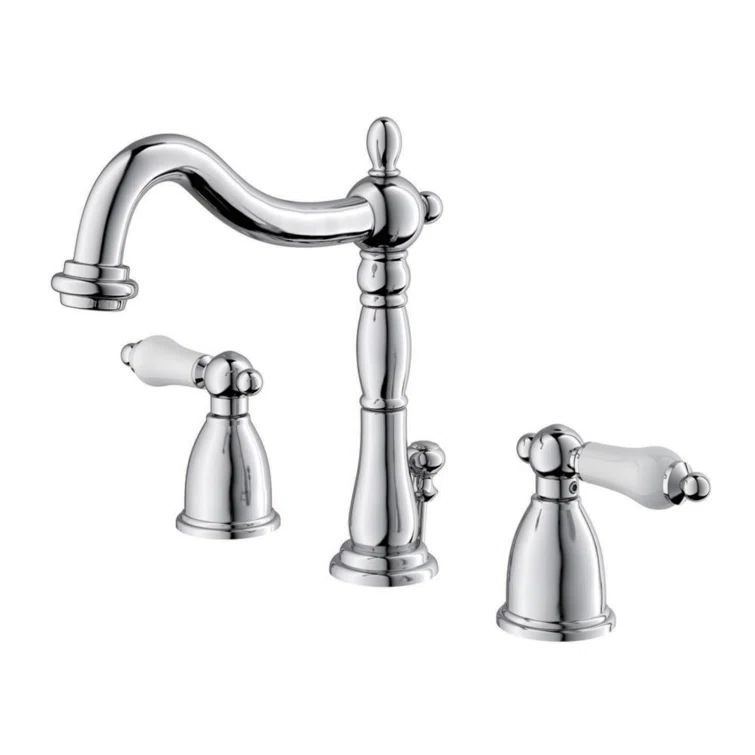 Heritage Polished Chrome Widespread Bathroom Faucet with Porcelain Lever