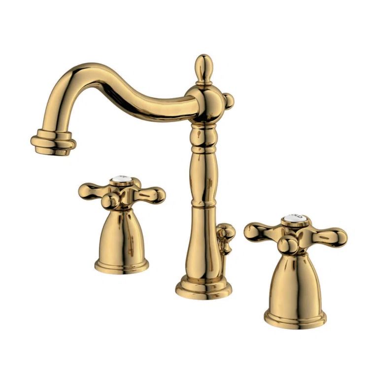 Polished Brass Traditional Widespread Bathroom Faucet with Drain