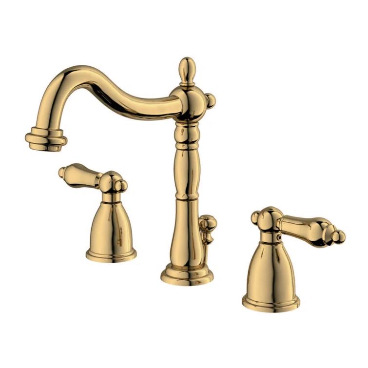 Polished Brass Traditional Widespread Bathroom Faucet with Drain