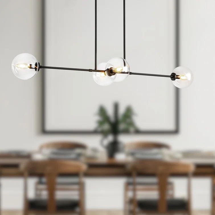 Cassia Matte Black and Clear Glass 4-Light Island Pendant