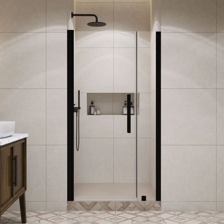 Pasadena Matte Black Frameless Pivot Shower Door with Clear Glass