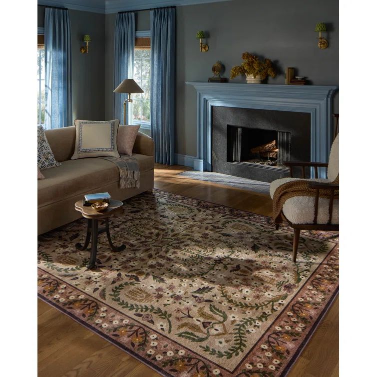 Aubergine Floral Wool and Polyester Runner Rug, 2'-6" x 7'-6"