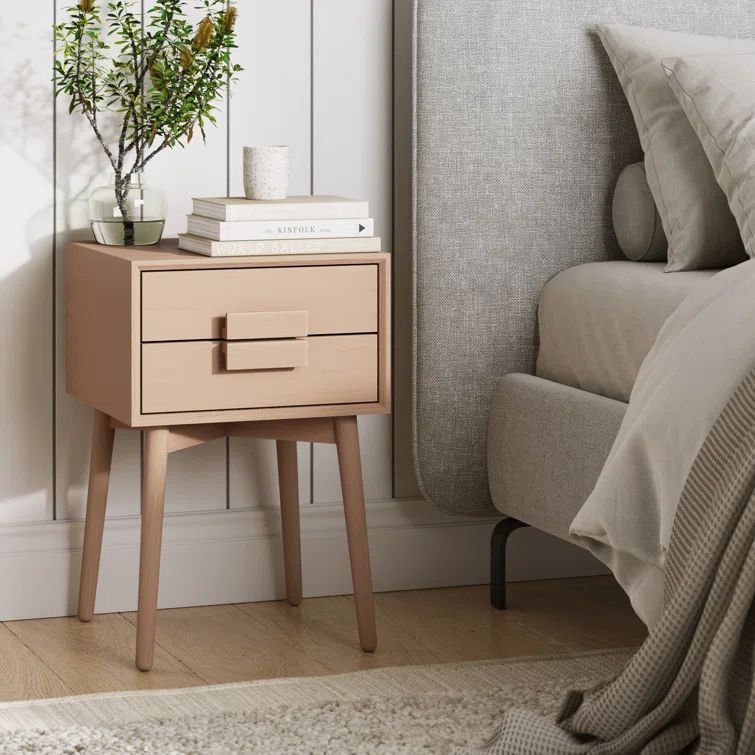 Harper Raw Oak Mid-Century Modern 2-Drawer Nightstand