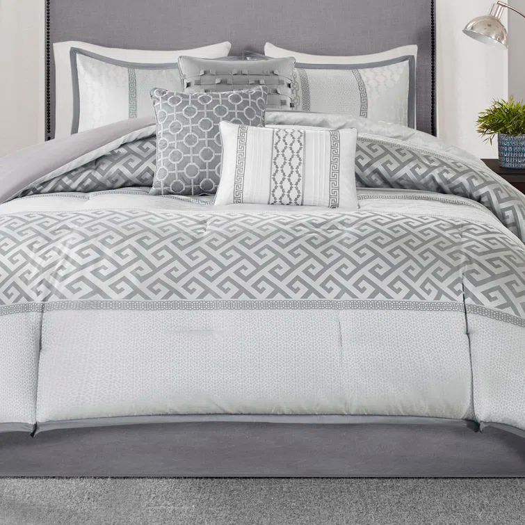 Bennett Gray Jacquard King Comforter Set with Decorative Pillows