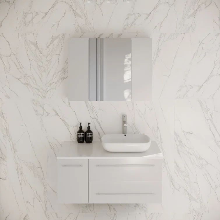 Lucera 36" White Quartz Stone Wall Mount Vanity Set