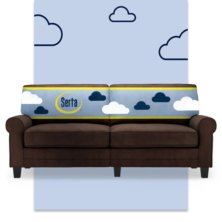 Rye Brown Velvet 78" Rolled Arm Sofa with Removable Cushions