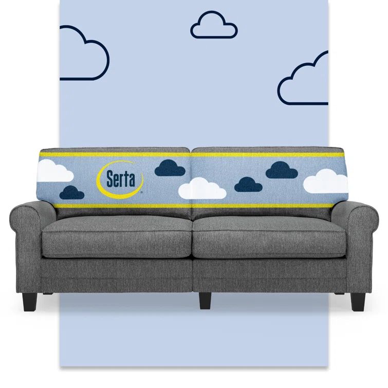 Copenhagen 78" Gray Microfiber Rolled Arm Sofa with Pillow Back