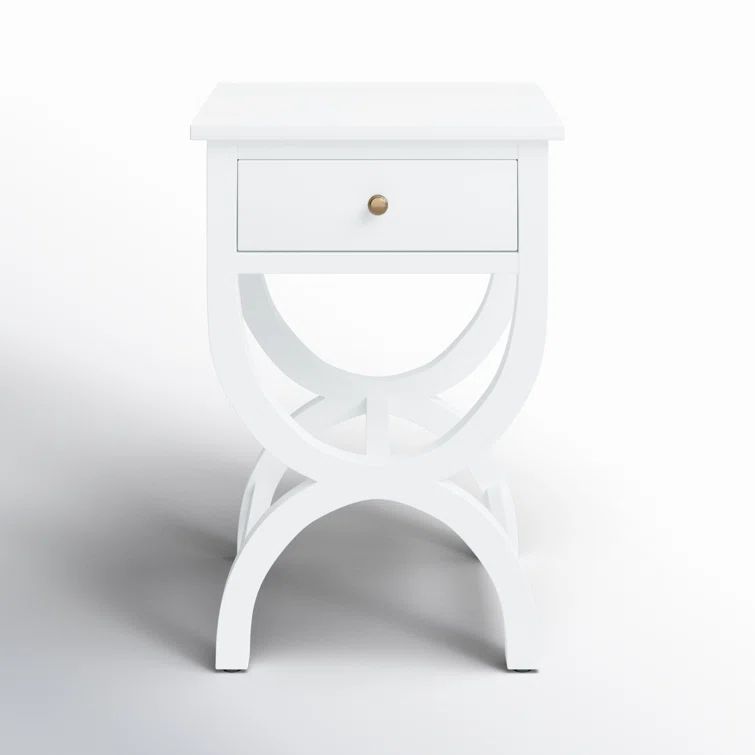 Dalat White Poplar Wood Night Table with Zinc Knob and Storage