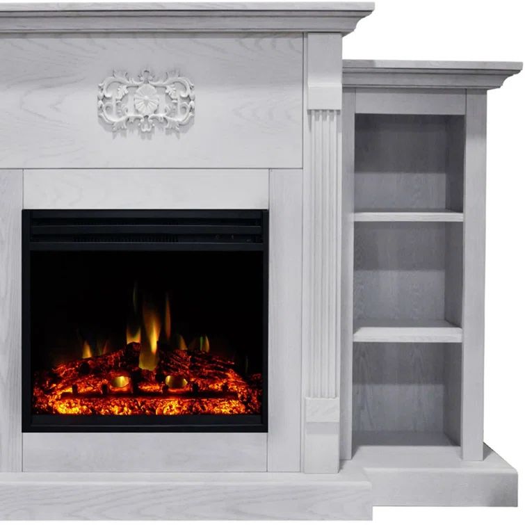 Sanoma 72-Inch White Electric Fireplace with Bookshelves