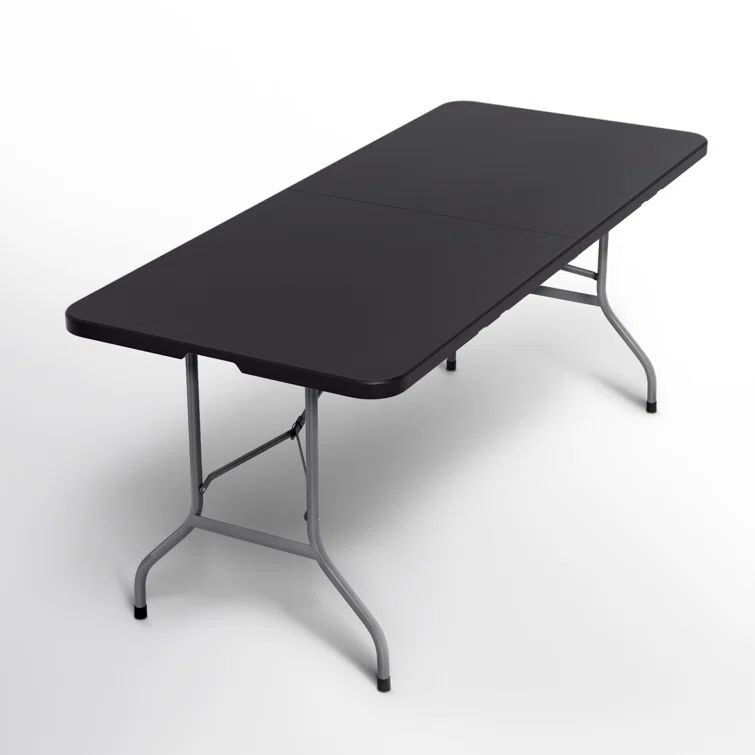 6ft Black Plastic Foldable Picnic Table with Steel Frame