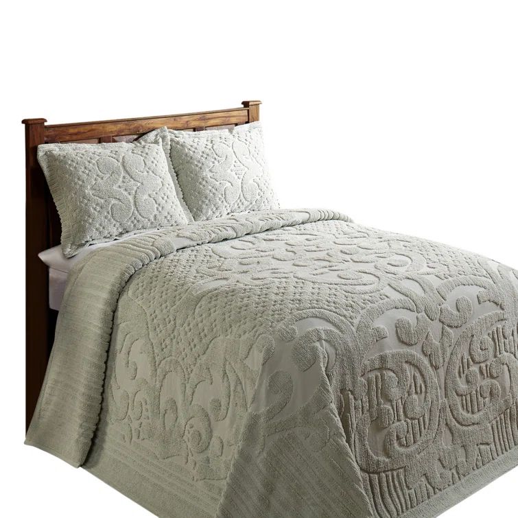 Sage Queen Cotton Reversible Textured Bedspread Set