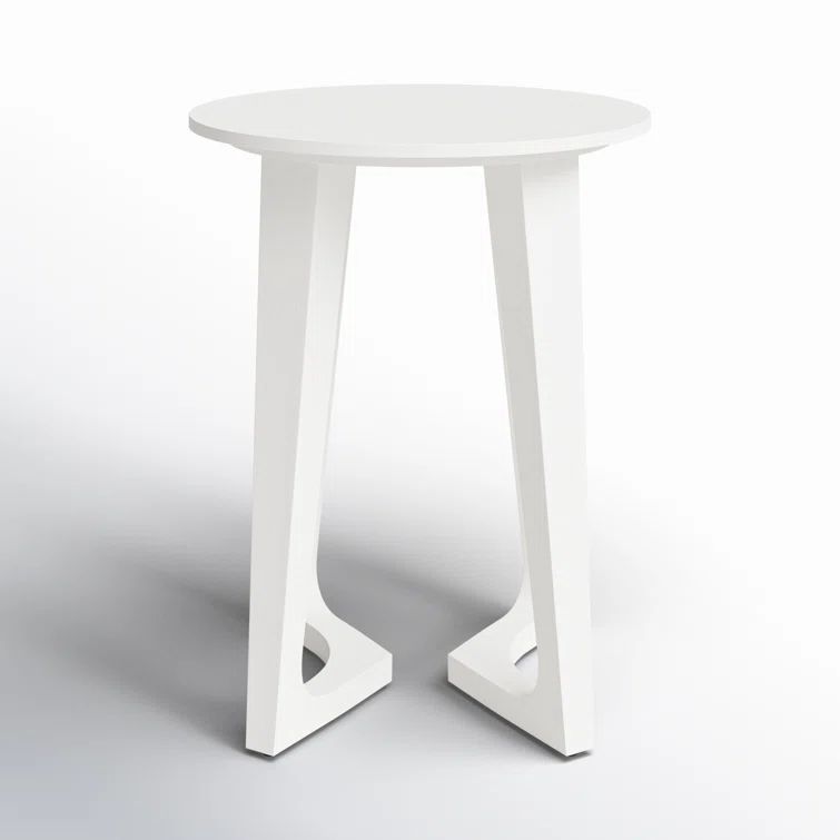White Round Solid Wood Trestle Side Table