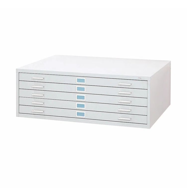 White Steel 5-Drawer Lockable Flat File Cabinet