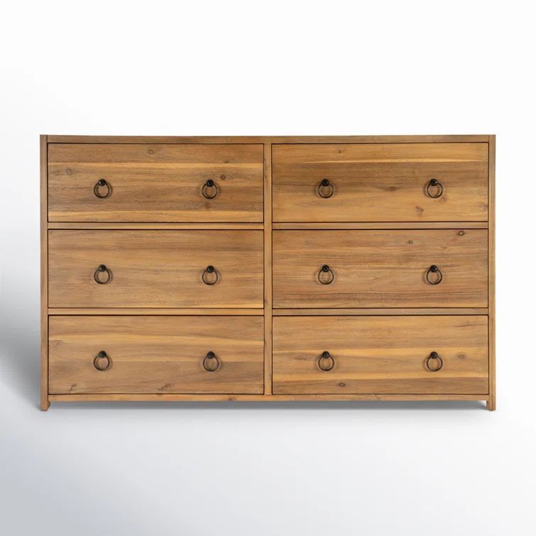 Lark Natural Wood 6-Drawer Dresser with Glam Ring Pulls