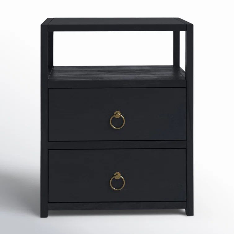 Lark Minimalist Navy 2-Drawer Nightstand with Open Shelf