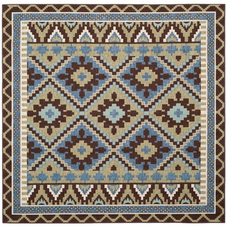 Blue Square Easy-Care Synthetic Indoor/Outdoor Rug 79"
