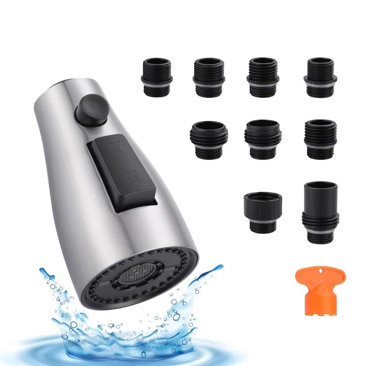 Brushed Nickel 3-Function Kitchen Faucet Sprayer Head with Adapters