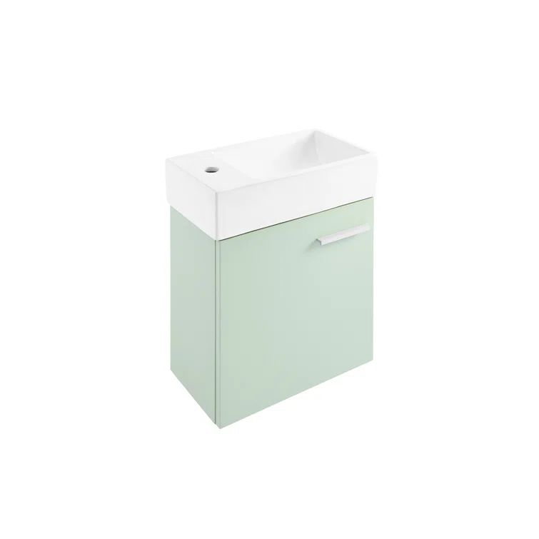 Mint Green Wall-Mounted Bathroom Vanity with White Basin