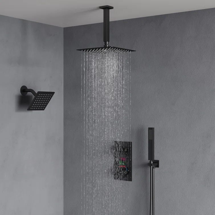 Matte Black Dual Shower System with LCD Display and Handheld