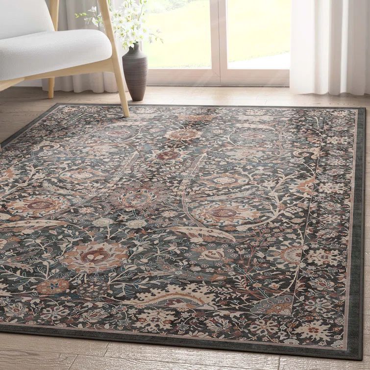 Blue Chenille Oriental Flat-Weave Washable Rug