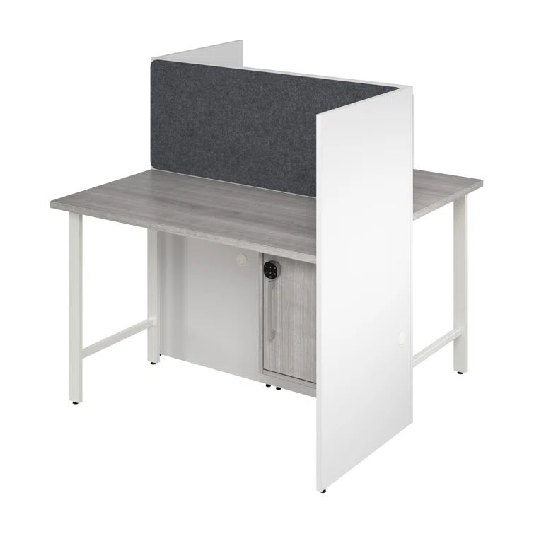 Gray and Black 48" Dual Office Cubicle Desk with Storage