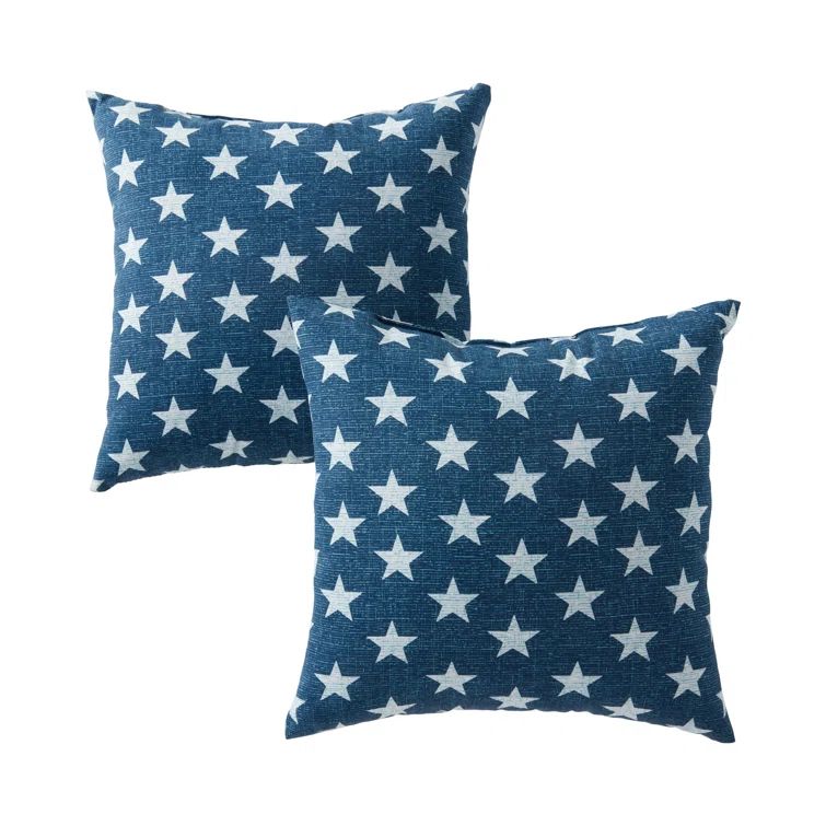 Blue and White Stars Square Outdoor Throw Pillow Set