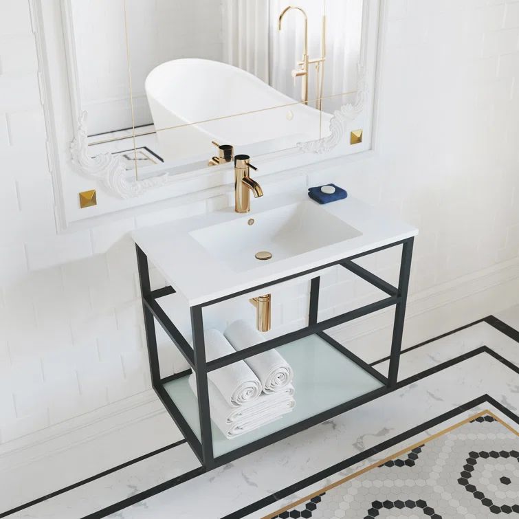 Pierre 35" Matte Black Metal Frame Bathroom Vanity