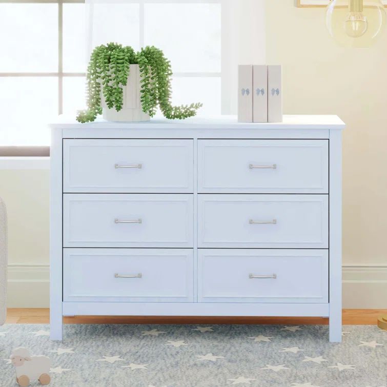 Powder Blue Pine Double Dresser with Six Drawers