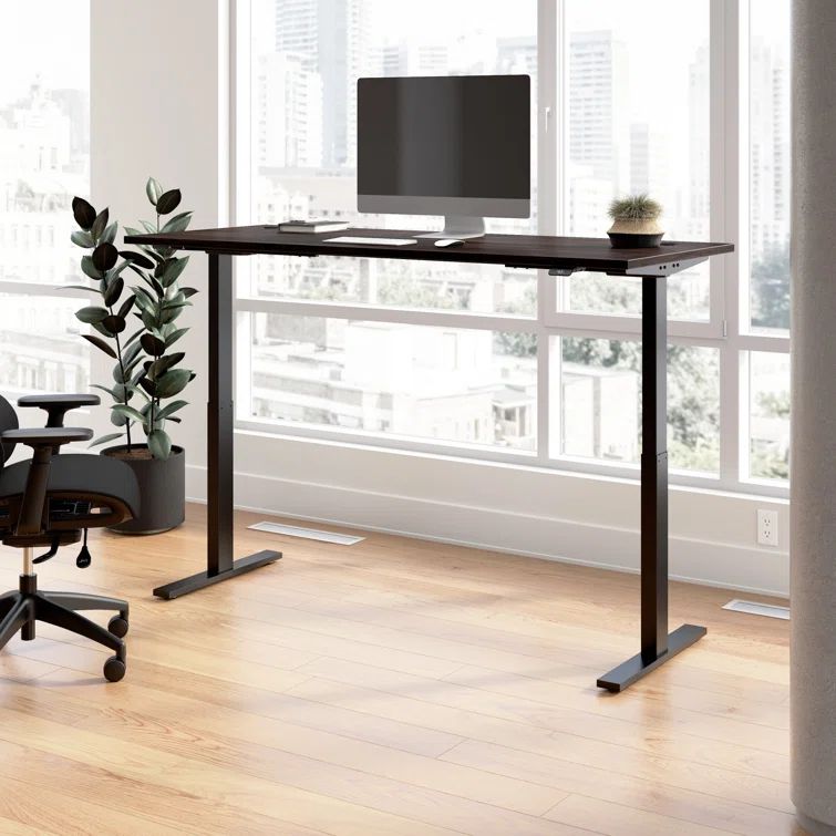 Black Walnut Adjustable Height Standing Desk with Keyboard Tray
