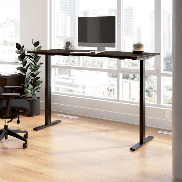 Mocha Cherry Adjustable Height Standing Desk with Black Powder Coat Frame