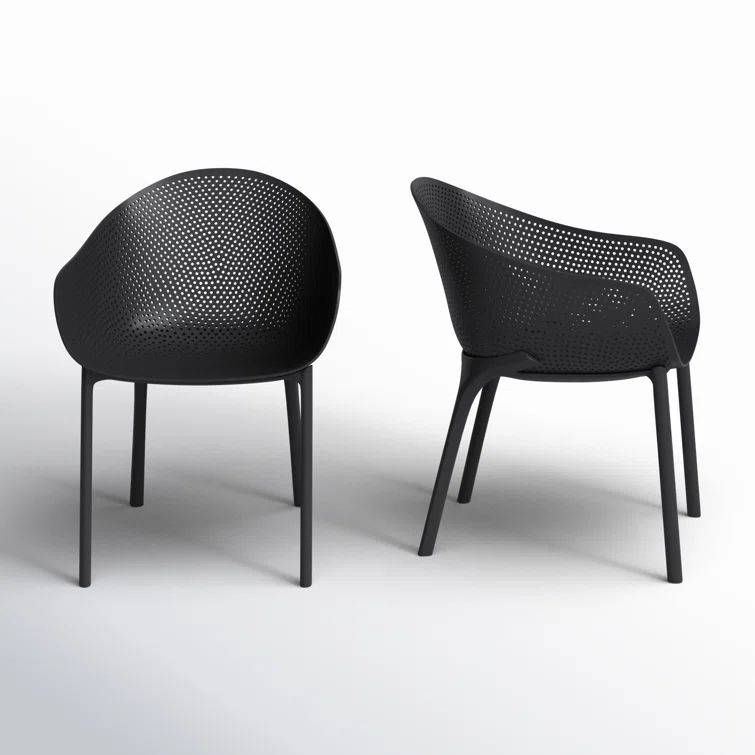 Black Plastic Resin Modern Outdoor Dining Chairs, Set of 2