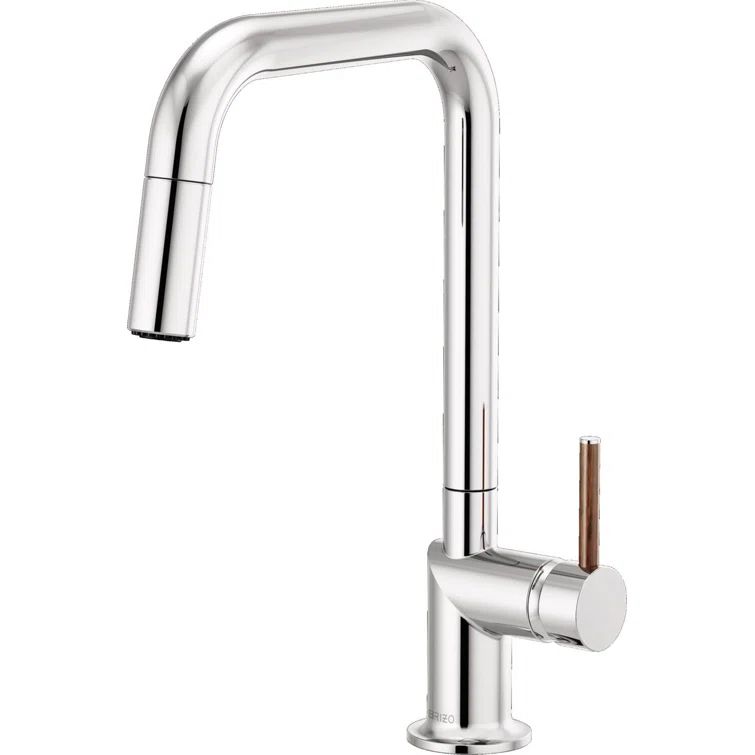 Polished Chrome Brass Pull-Down Kitchen Faucet with Wood Handle