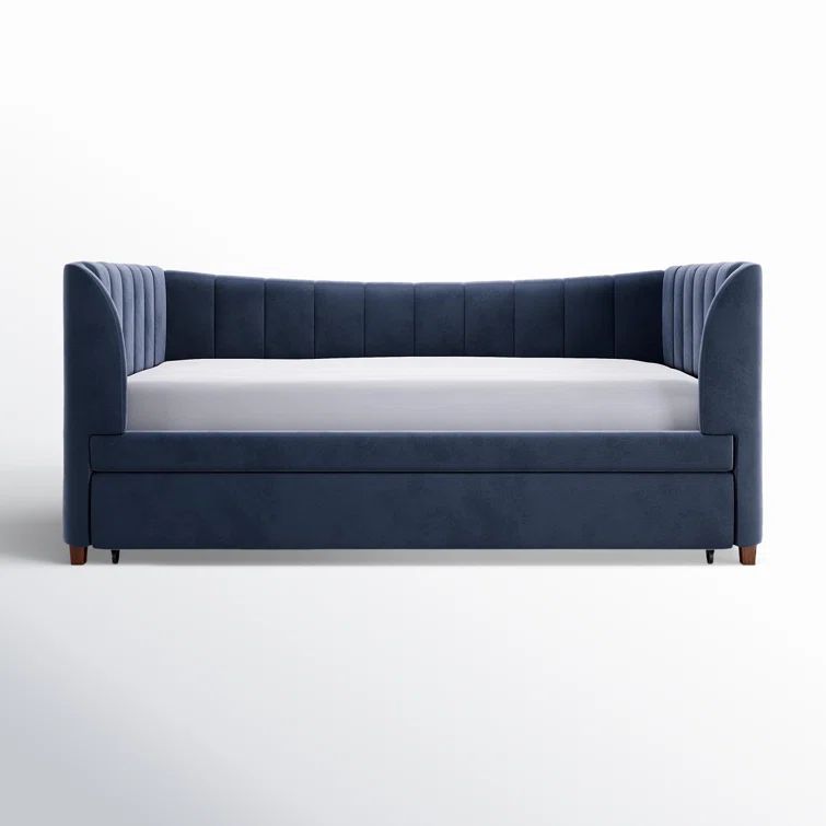 Valentina Twin Blue Velvet Upholstered Daybed with Trundle