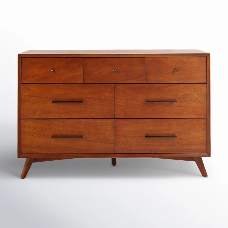 Flynn Acorn Mid-Century Modern 7-Drawer Dresser with Walnut Veneers