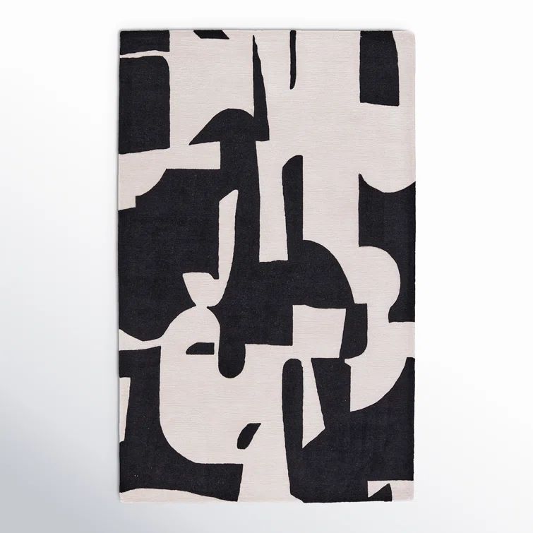 Handmade Black and Cream Wool Abstract 8' x 10' Area Rug