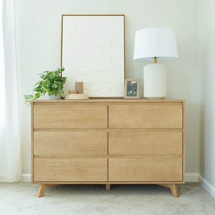 Blonde Solid Pine Wood Scandinavian 6-Drawer Dresser