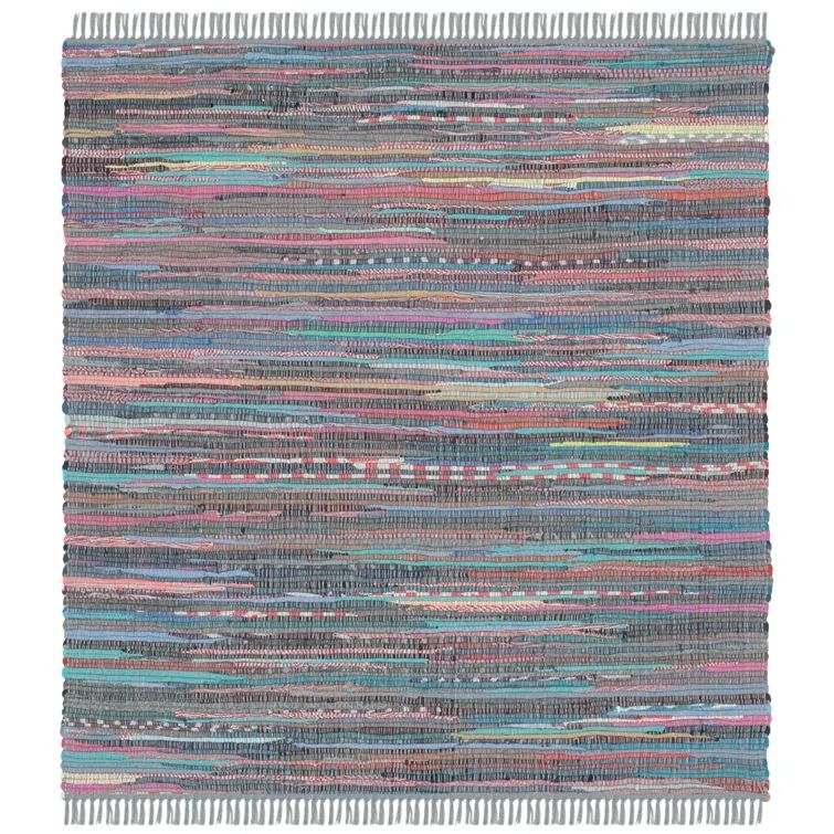 Handmade Aqua and Multicolor Cotton Square Rug