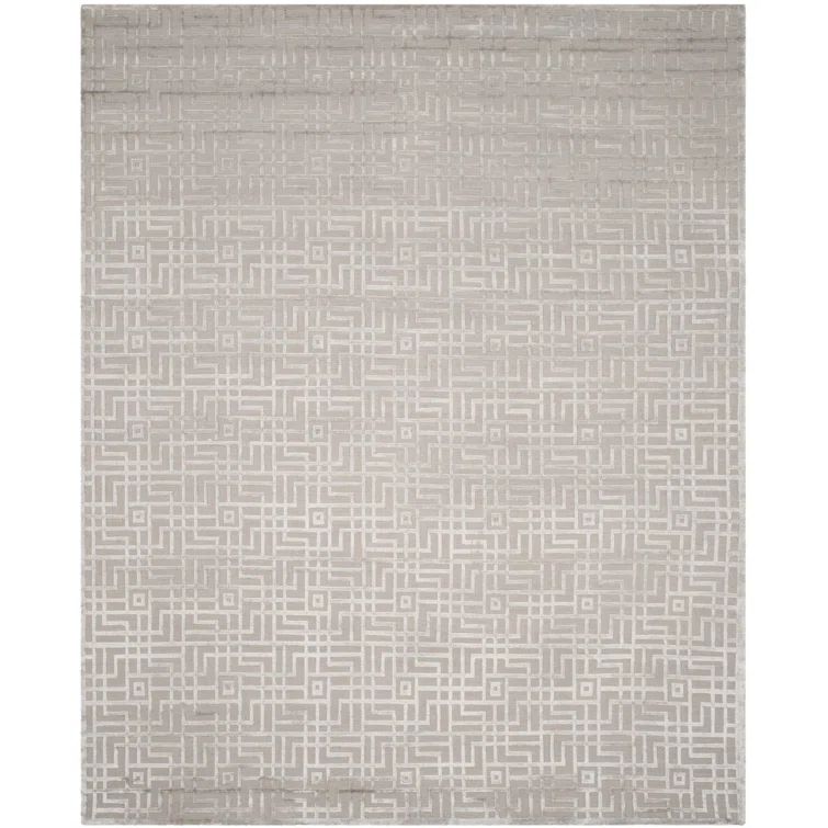 Gray Geometric Hand-Knotted Wool and Viscose Rug 6' x 9'