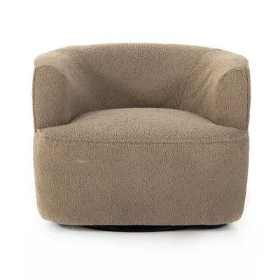 Camel Sheepskin Leather Swivel Barrel Chair