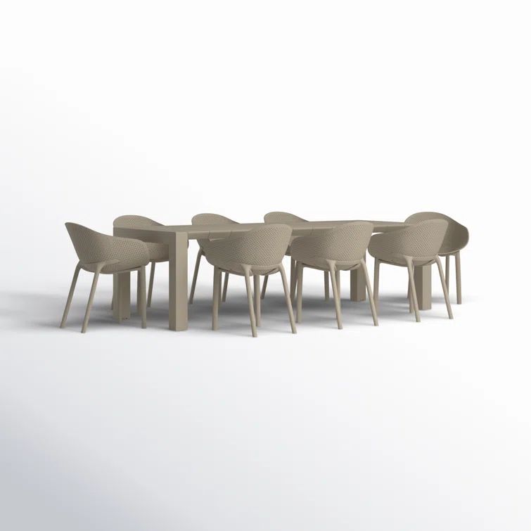 Black Polypropylene 8-Person Outdoor Dining Set with Extendable Table