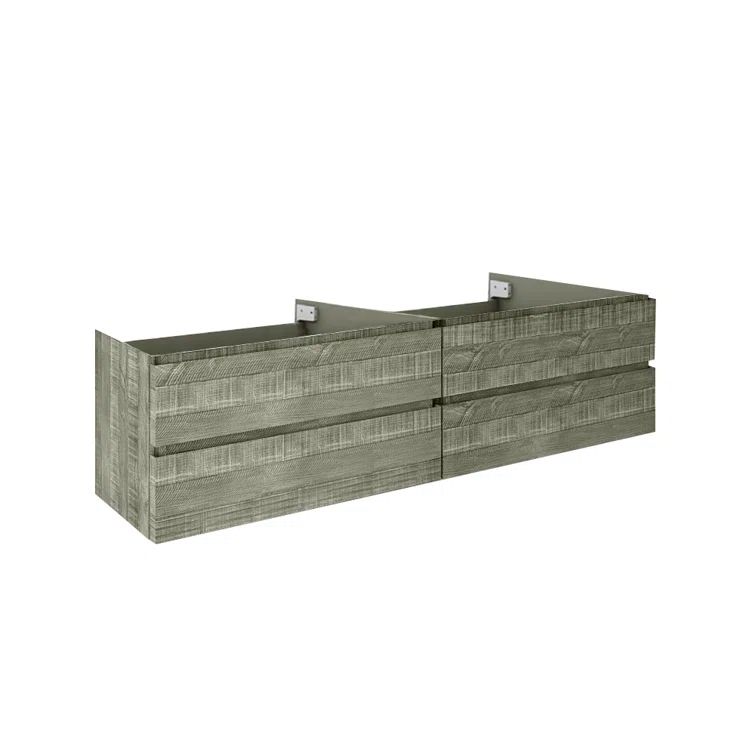 Sage Gray Acacia Wood 70" Wall-Mount Double Sink Vanity Cabinet