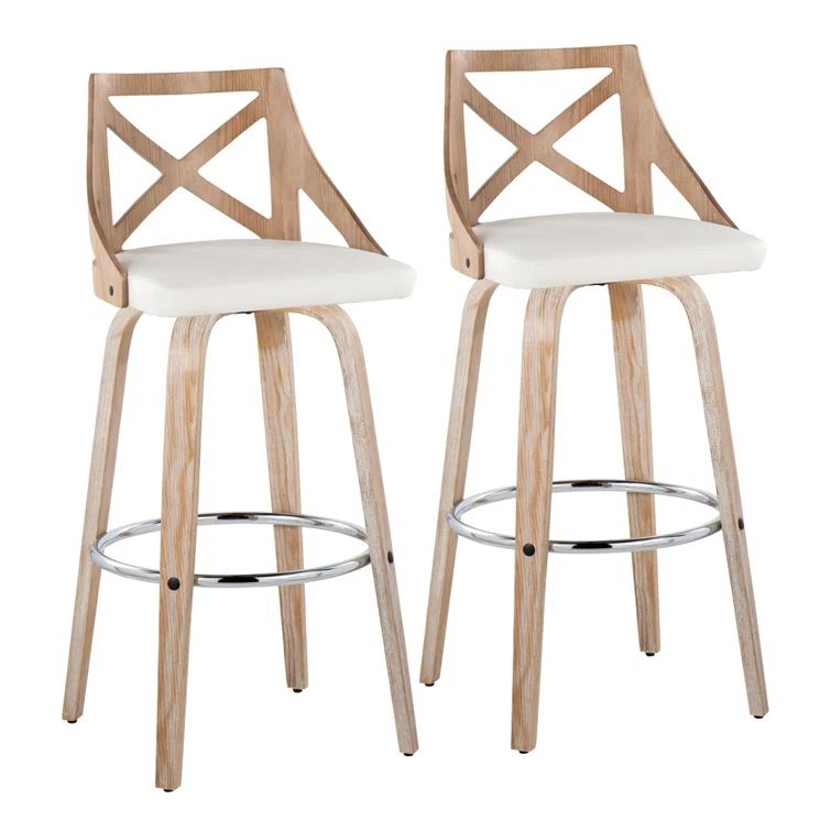 Charlotte Beige Swivel Wood and Metal Counter Stools, Set of 2