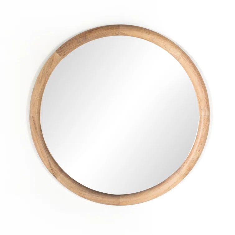 Whitewash Acacia Round Wood Wall Mirror