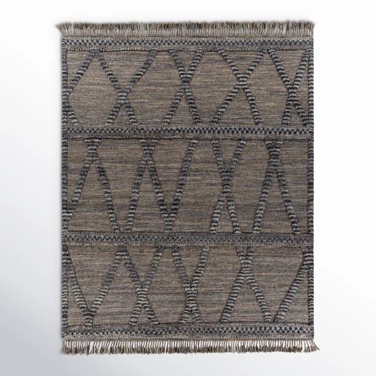 Hand-Knotted Geometric Black Wool Rug 2' x 3'