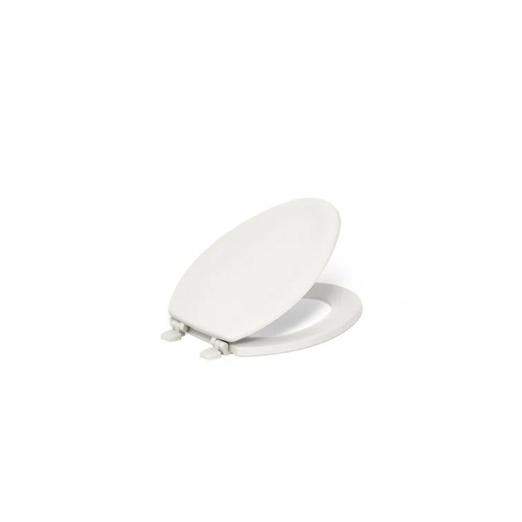 Almond Elongated Molded Wood Toilet Seat with Plastic Hinges