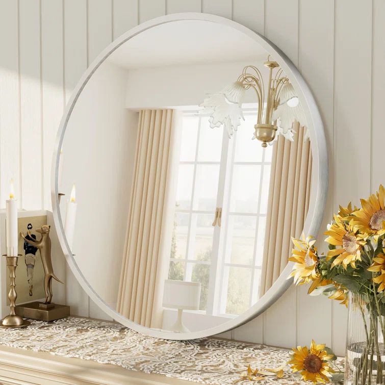 20" Round Silver Aluminum Framed Vanity Mirror